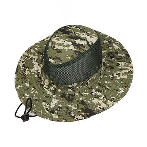 Sombrero de camuflaje digital para exteriores, elegante sombrero de pescador con ala grande para pesca y montañismo