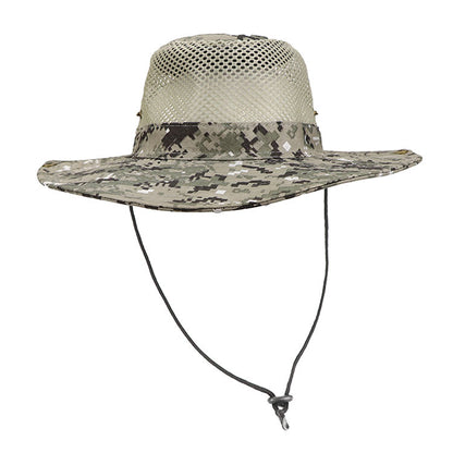 Sombrero de camuflaje digital para exteriores, elegante sombrero de pescador con ala grande para pesca y montañismo