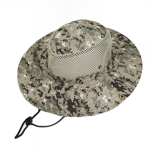 Sombrero de camuflaje digital para exteriores, elegante sombrero de pescador con ala grande para pesca y montañismo