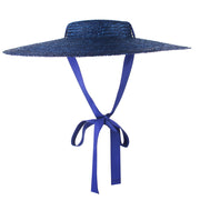 Chapeau de paille noir élégant à large bord – Chapeau d'été à la mode pour femme avec ruban et mentonnière