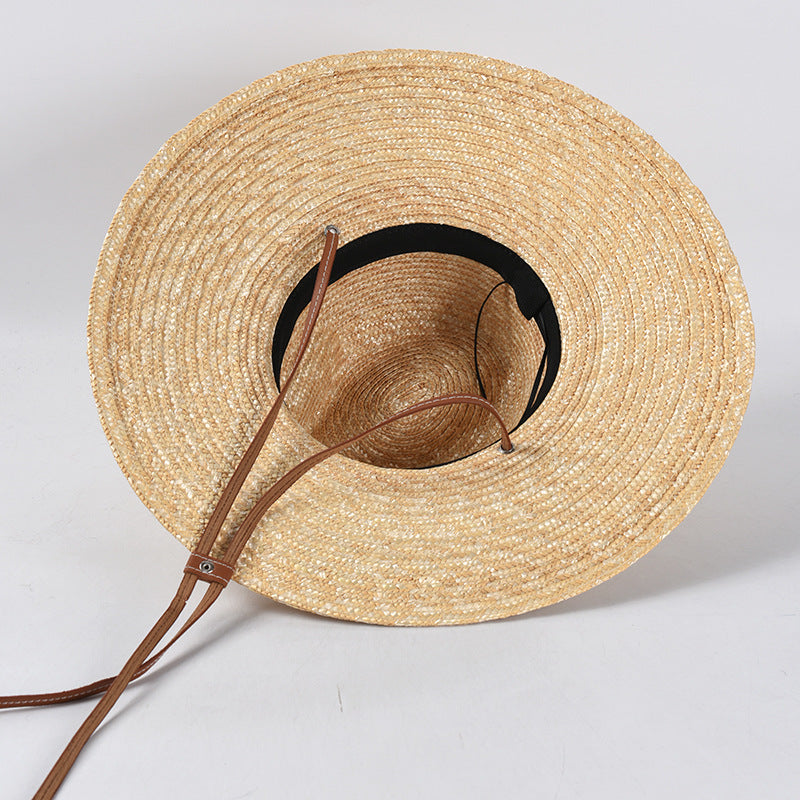 Chapeau de soleil en paille à la mode avec sangle de ceinture pour femme – Parfait pour les vacances à la plage