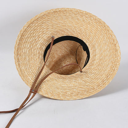 Chapeau de soleil en paille à la mode avec sangle de ceinture pour femme – Parfait pour les vacances à la plage