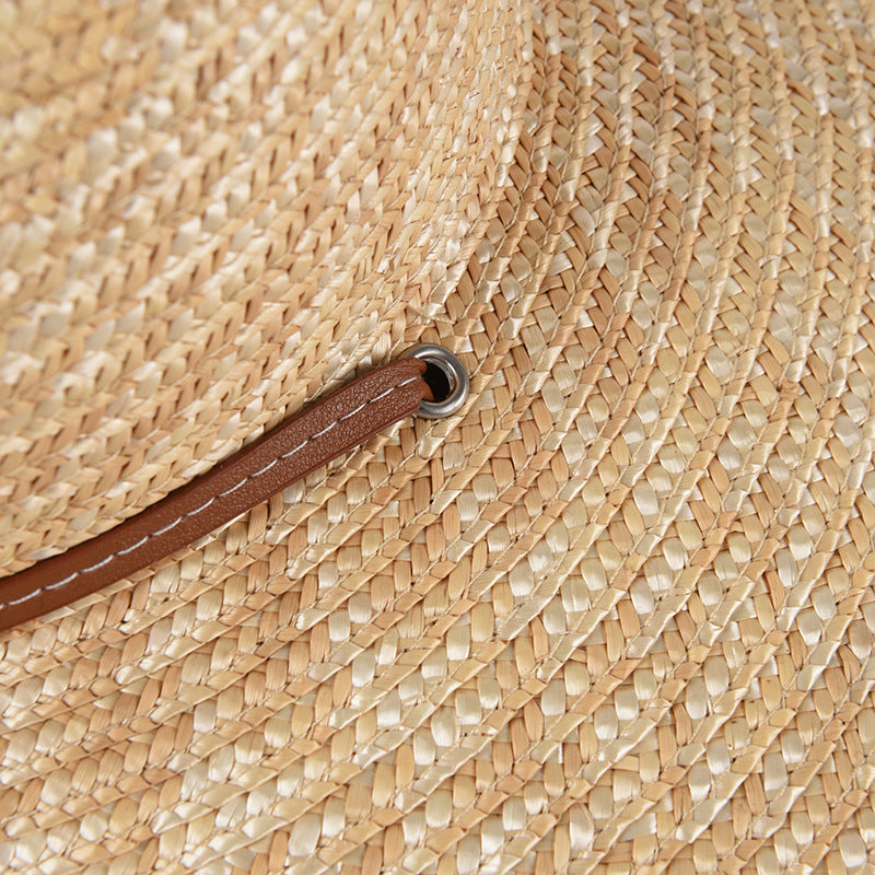 Sombrero de paja de moda con correa para cinturón para mujer, perfecto para vacaciones en la playa