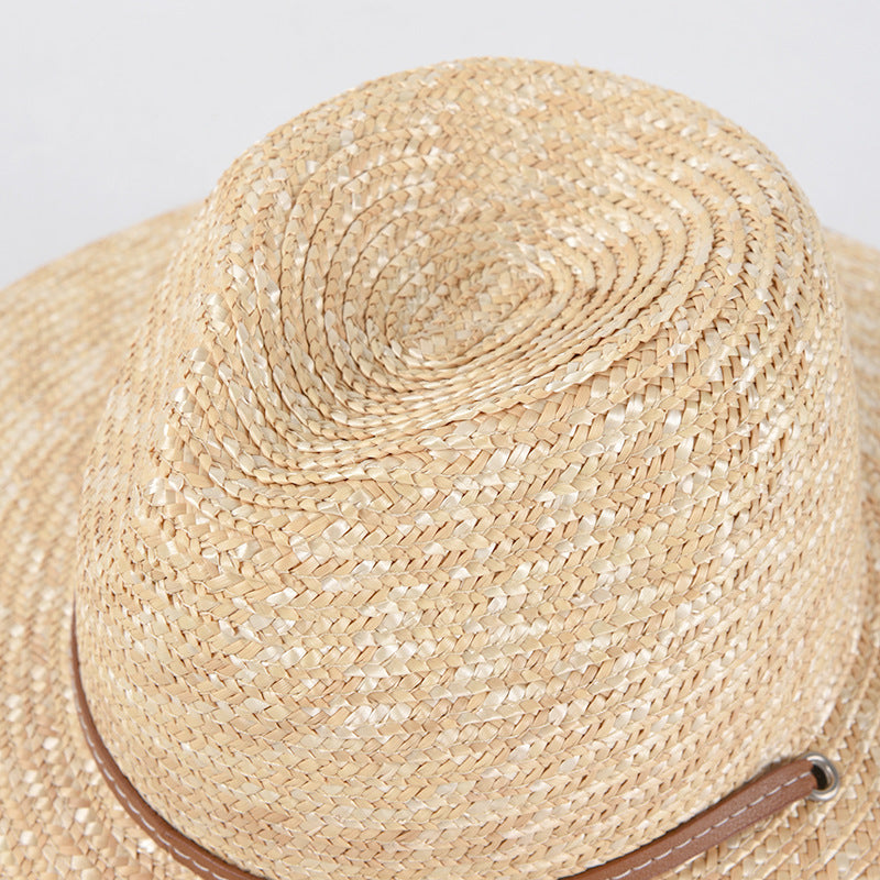 Sombrero de paja de moda con correa para cinturón para mujer, perfecto para vacaciones en la playa