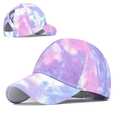 Pure Cotton Tie-Dye Sun Visor Hats with Ponytail Cap