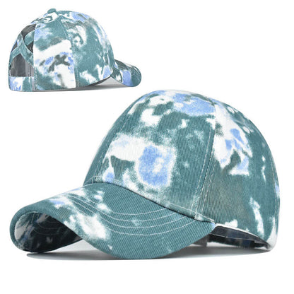 Pure Cotton Tie-Dye Sun Visor Hats with Ponytail Cap