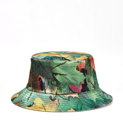 Trendy Fisherman Hat with Printed Maple Leaf Pattern