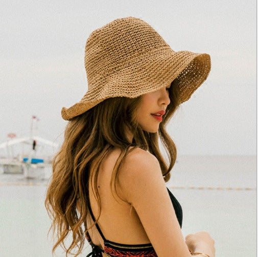 Chapeau de protection solaire élégant pour femme – Chapeau de paille pliable pour une sortie d'été fraîche