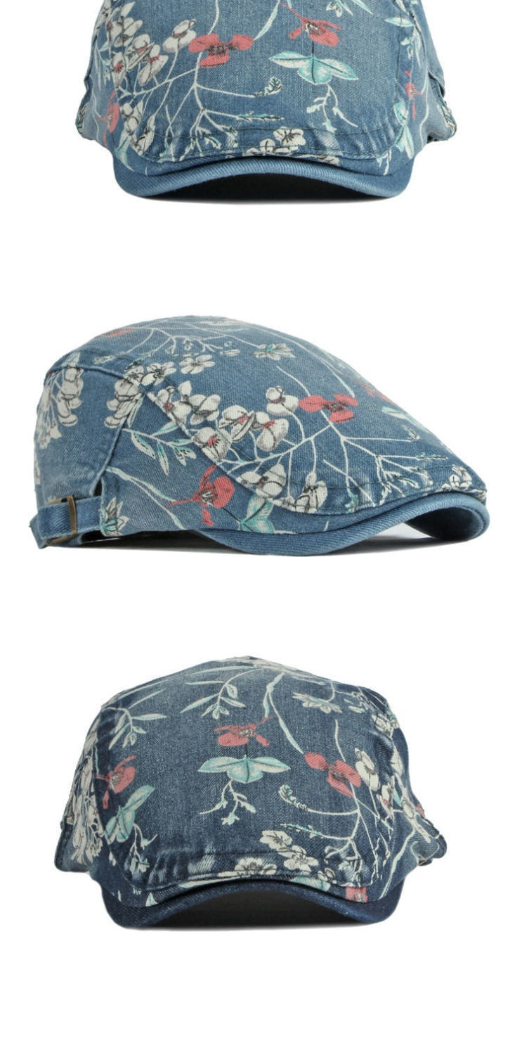 Stylish Denim Advance Hat with Flower Print - All-Matching Peaked Cap