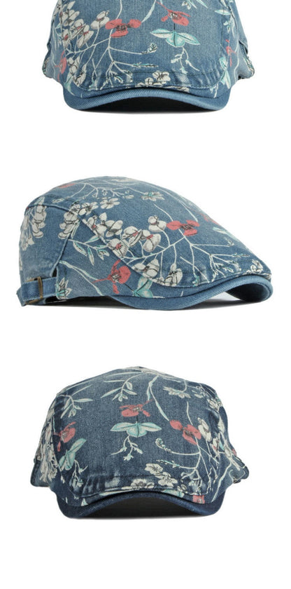 Elegante sombrero de mezclilla Advance con estampado de flores - Gorra con visera a juego