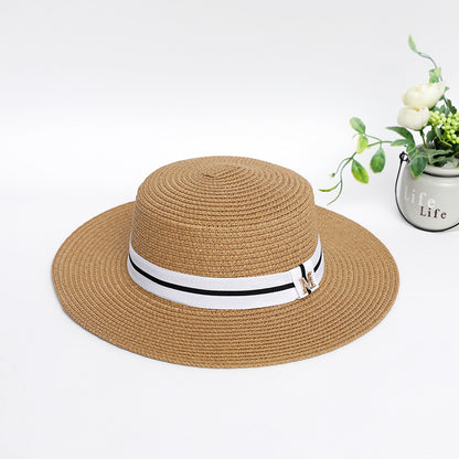 Sombrero de Paja Plano Estándar con Pedrería "M" - Perfect Seaside Shade