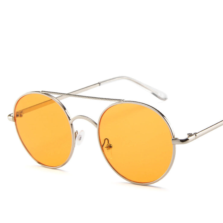 Retro Round Frame Sunglasses with Ocean Piece Design - Double Beam Style