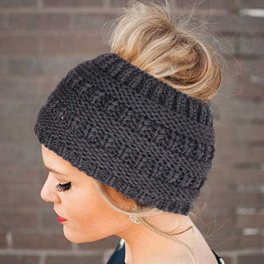 Stay Cozy and Stylish - Winter Headwrap Ponytail Beanies with Ear Warmers