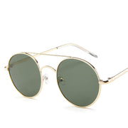 Retro Round Frame Sunglasses with Ocean Piece Design - Double Beam Style