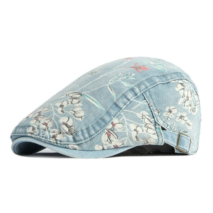 Stylish Denim Advance Hat with Flower Print - All-Matching Peaked Cap