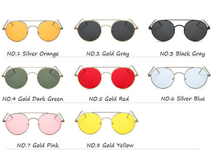 Retro Round Frame Sunglasses with Ocean Piece Design - Double Beam Style