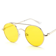 Retro Round Frame Sunglasses with Ocean Piece Design - Double Beam Style