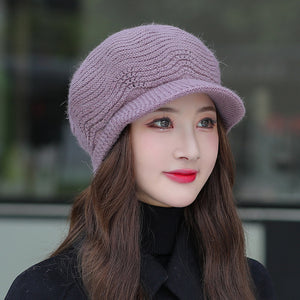 Gorro de piel de conejo tejido de terciopelo para mujeres elegantes