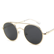 Retro Round Frame Sunglasses with Ocean Piece Design - Double Beam Style