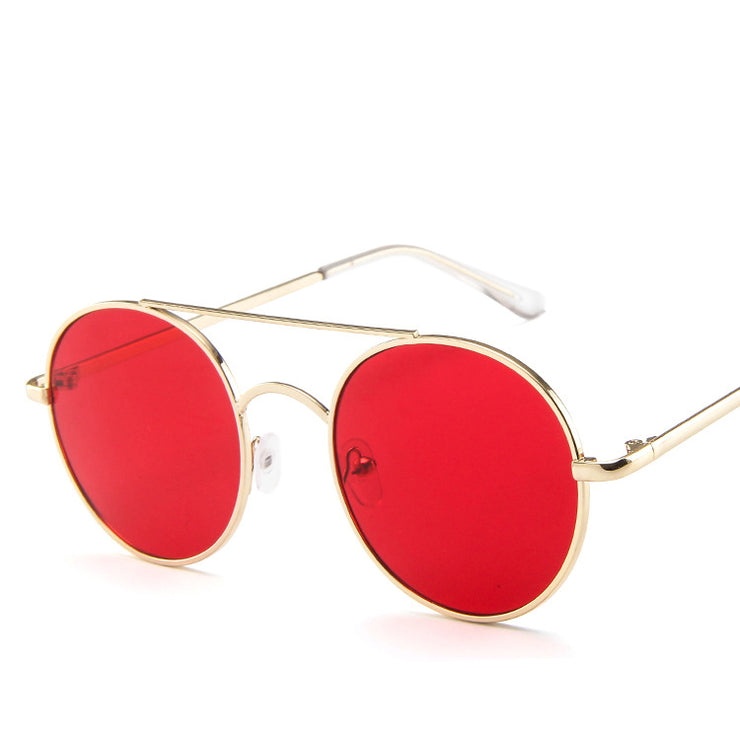 Retro Round Frame Sunglasses with Ocean Piece Design - Double Beam Style