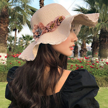 Chapeau de Paille Femme à Grande Fleur - Nuance Simple et Elégante