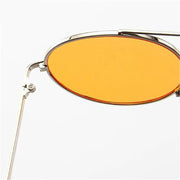 Retro Round Frame Sunglasses with Ocean Piece Design - Double Beam Style