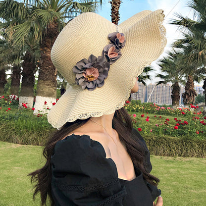 Sombrero de Paja para Mujer con Flor Grande - Sombra Sencilla y Elegante