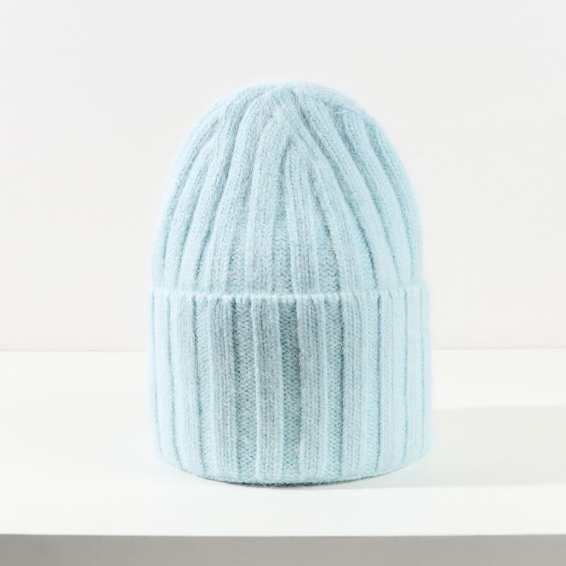 Versatile Knitted Hat with Rabbit Hair - Vertical Strip Design