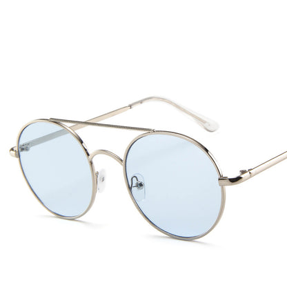 Retro Round Frame Sunglasses with Ocean Piece Design - Double Beam Style