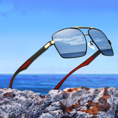 Elegantes gafas de sol polarizadas cuadradas para hombre - Montura de aluminio y magnesio