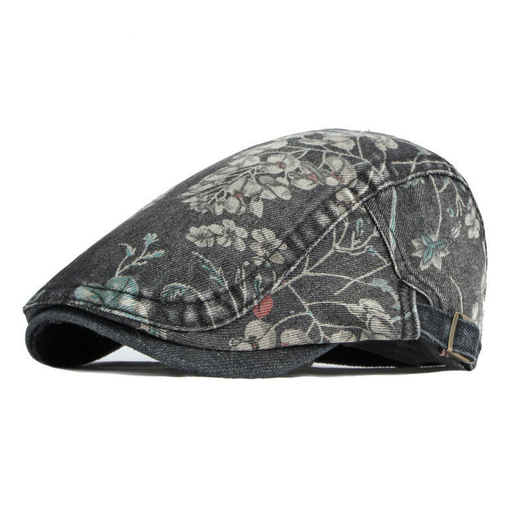 Stylish Denim Advance Hat with Flower Print - All-Matching Peaked Cap