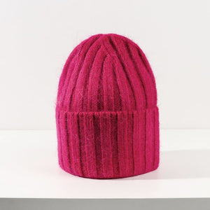 Gorro de punto versátil con pelo de conejo - Diseño de tiras verticales