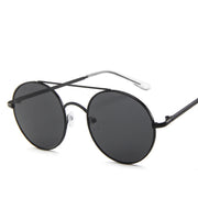 Retro Round Frame Sunglasses with Ocean Piece Design - Double Beam Style