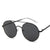 Lunettes de soleil à monture ronde rétro avec motif pièce d'océan - Style double faisceau
