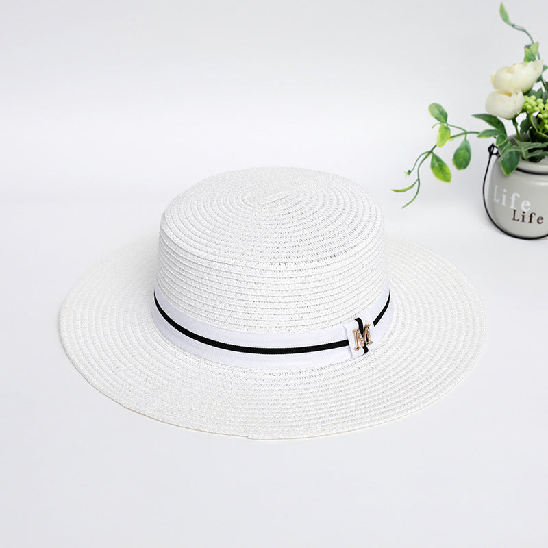 Sombrero de Paja Plano Estándar con Pedrería "M" - Perfect Seaside Shade